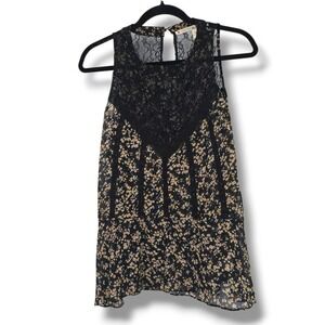 Chelsea &‎ Violet Black Floral Lace Sleeveless Top Blouse Size S Cottagecore